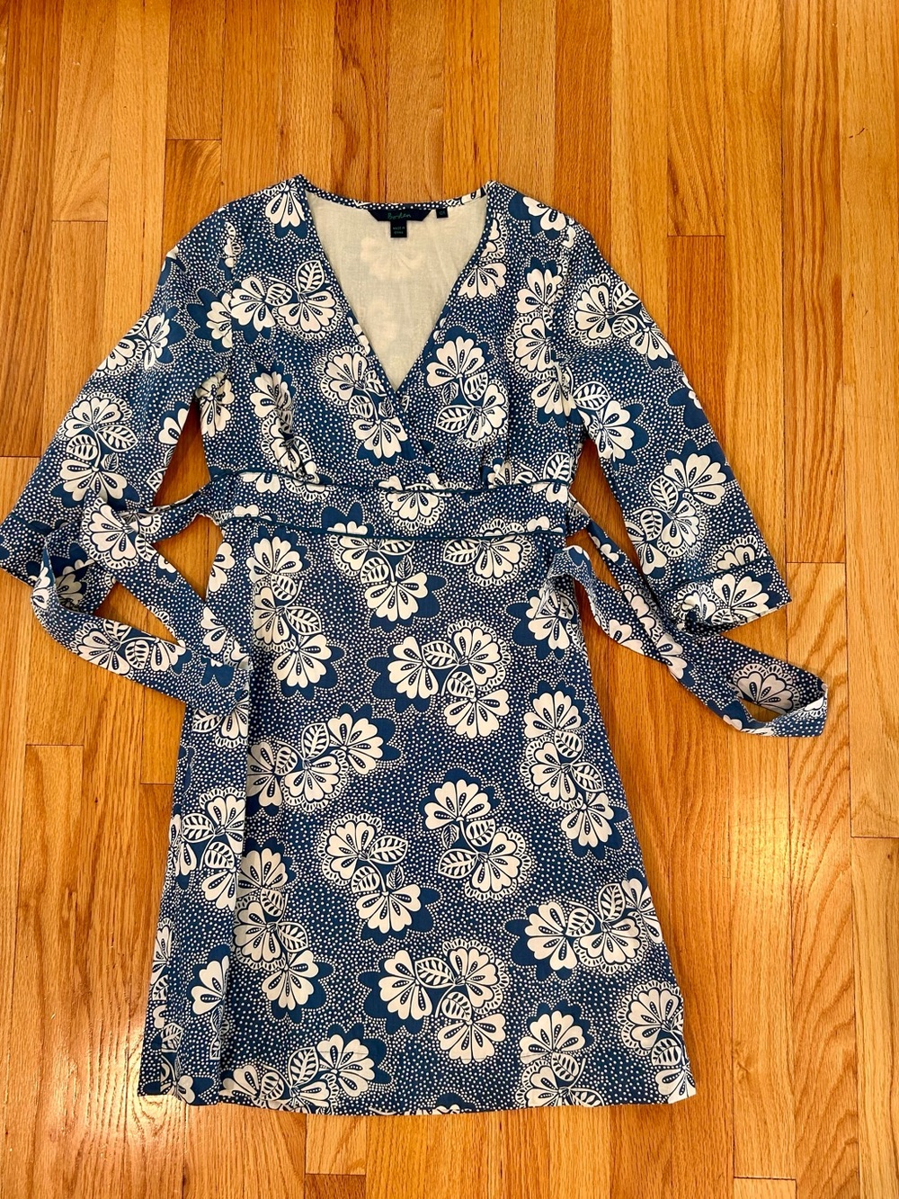 Boden Blue and White Floral Wrap Dress